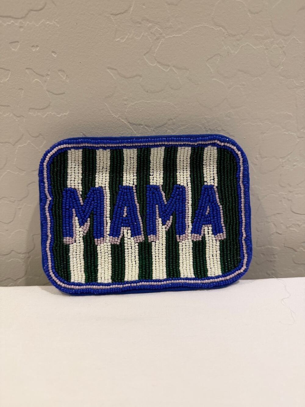 Beaded Mama Patch Blue Striped Handmade Applique trinket dish